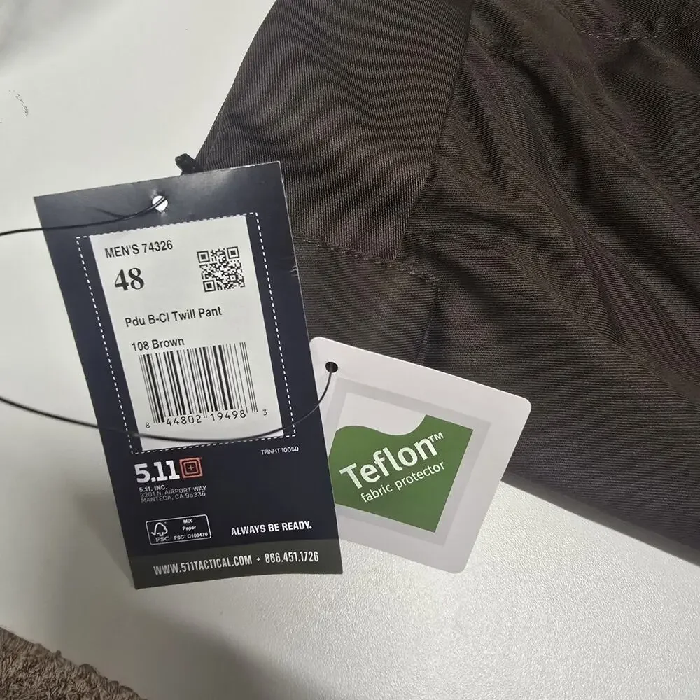 5.11 Tactical B-Class PDU Twill Pant Size 48 Unhemmed Teflon NWT 74326 Brown